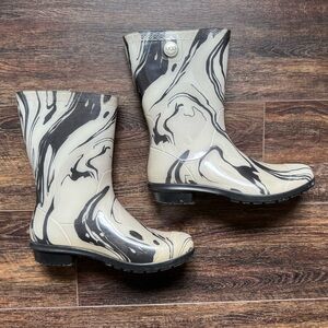 UGG Australia Sienna Marble Black and White Rubber Rain Boots  Size 8